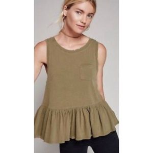 Free People Khaki Ruffle Blouse